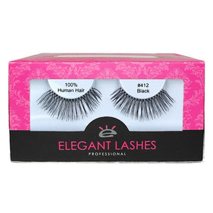 Elegant Lashes #412 Black human hair false eyelashes bulk 12 pairs Pro Dozen Pack wholesale studio dance supply