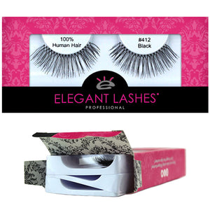 Elegant Lashes #412 Black human hair false eyelashes bulk wholesale studio dance supply Triple Pack 3-pair box multipack lash