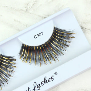 Elegant Lashes C907 black and gold metallic lashes for halloween
