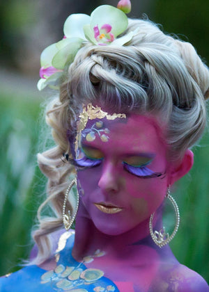 Fantasy makeup, Elegant Lashes F152 purple feather lashes, MUA Anne Shackelford @chysalisaustin