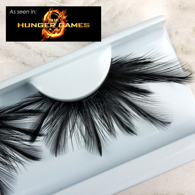 Long black feather false eyelashes worn by Mockingjay Katniss Everdeen in The Hunger Games  | Elegant Lashes F404