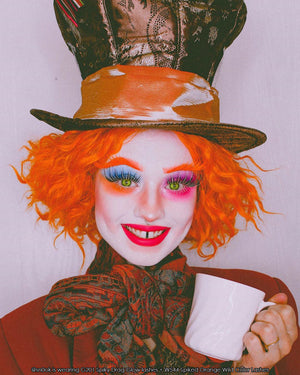 @sn0ok wearing Elegant Lashes G201 Spiky Drag Glow + W544 Spiked Orange Wild Color lashes _Mad Hatter makeup